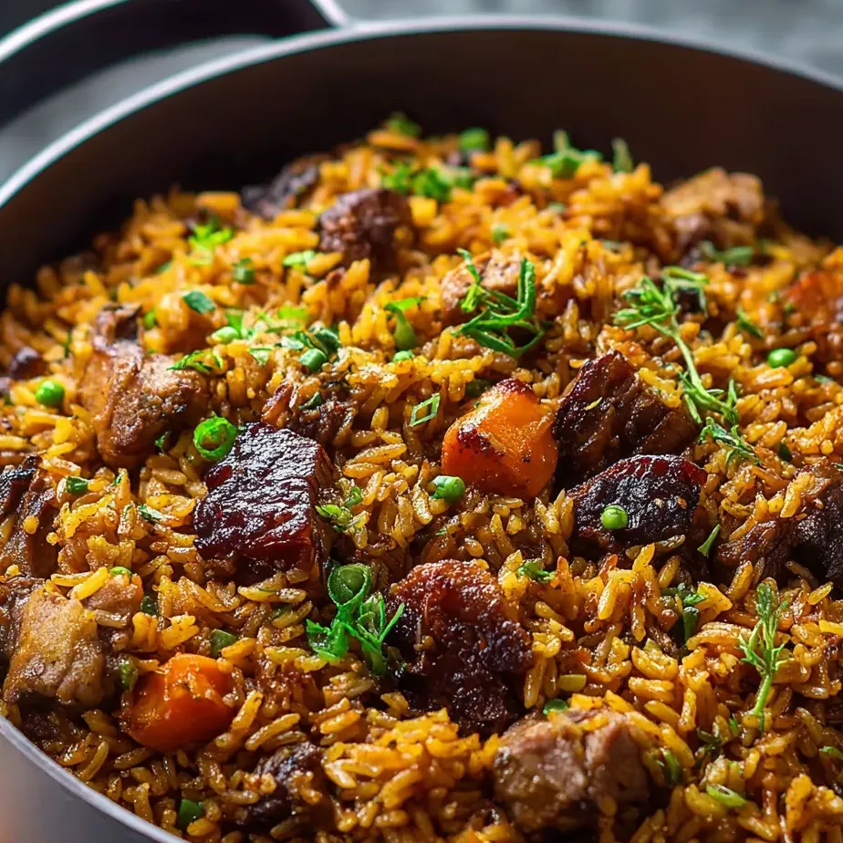 Bowl filled with rice, peas, chicken and veggies.