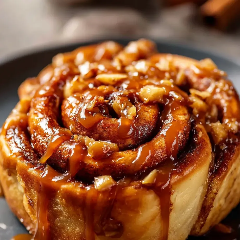 Cinnamon roll on a plate, ready to eat.