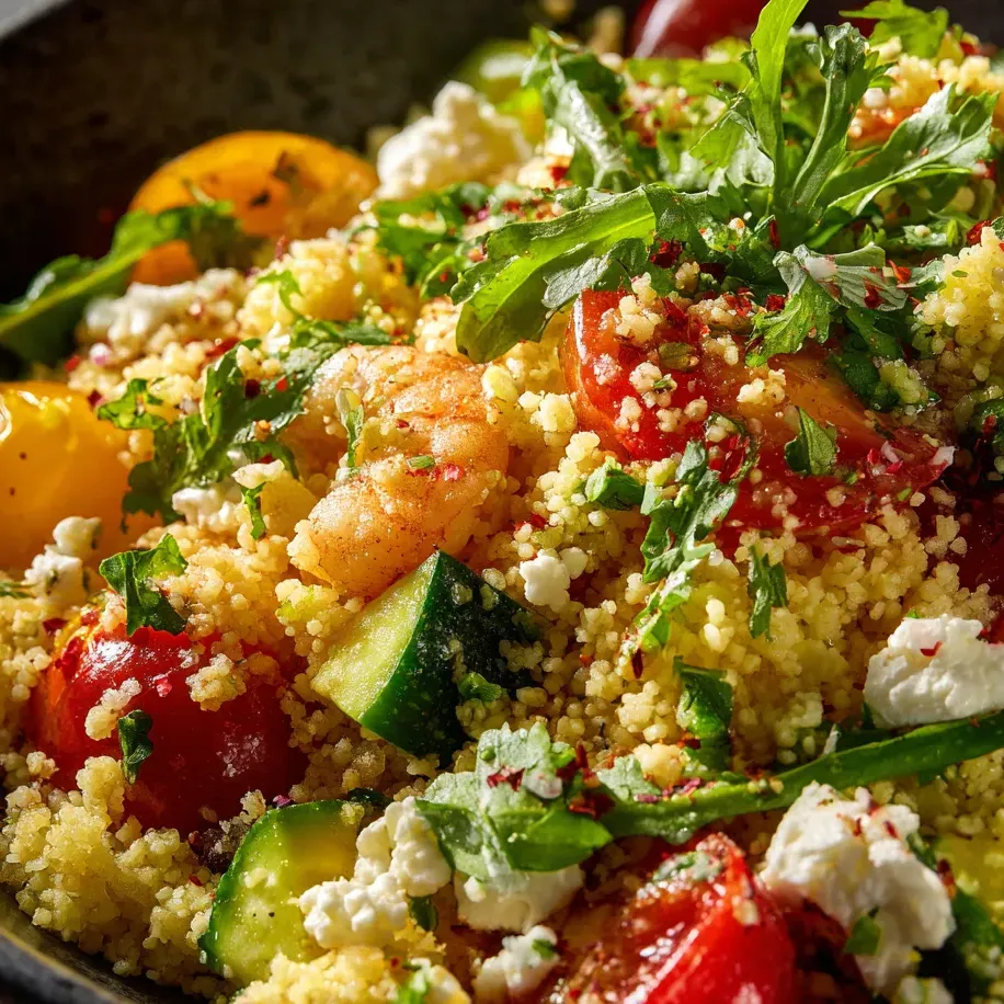 Food bowl packed with cucumbers, tomatoes, and shrimp.