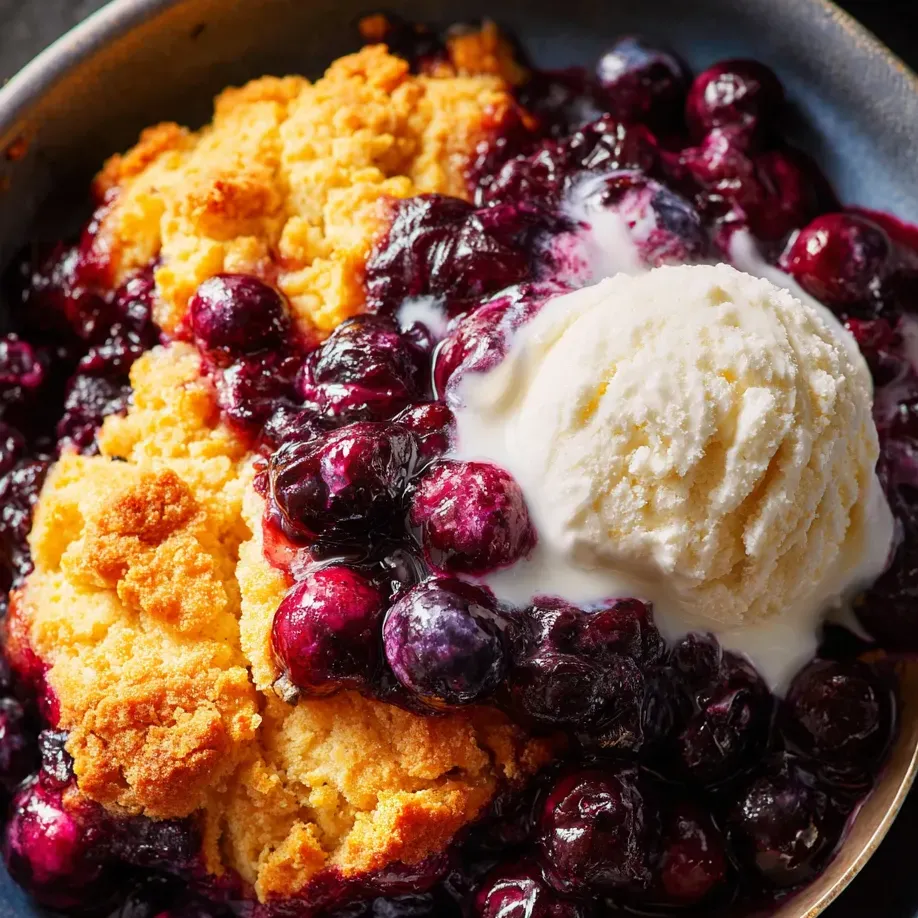 Scoop of blueberries and ice cream in a bowl.