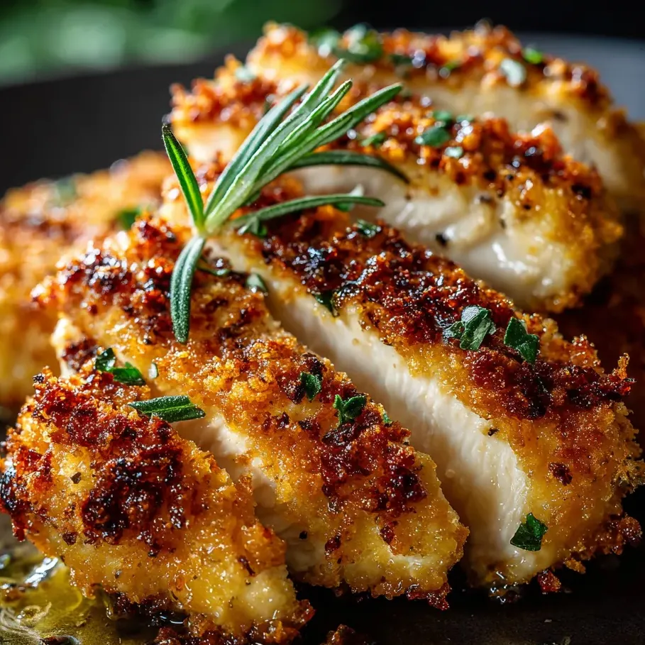 Chicken topped with chopped fresh herbs.