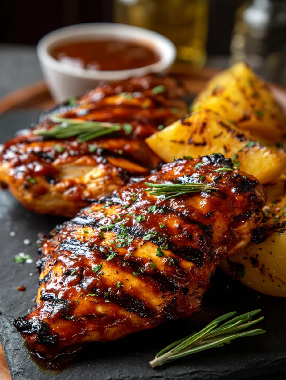 Chicken wings with sauce and potatoes.