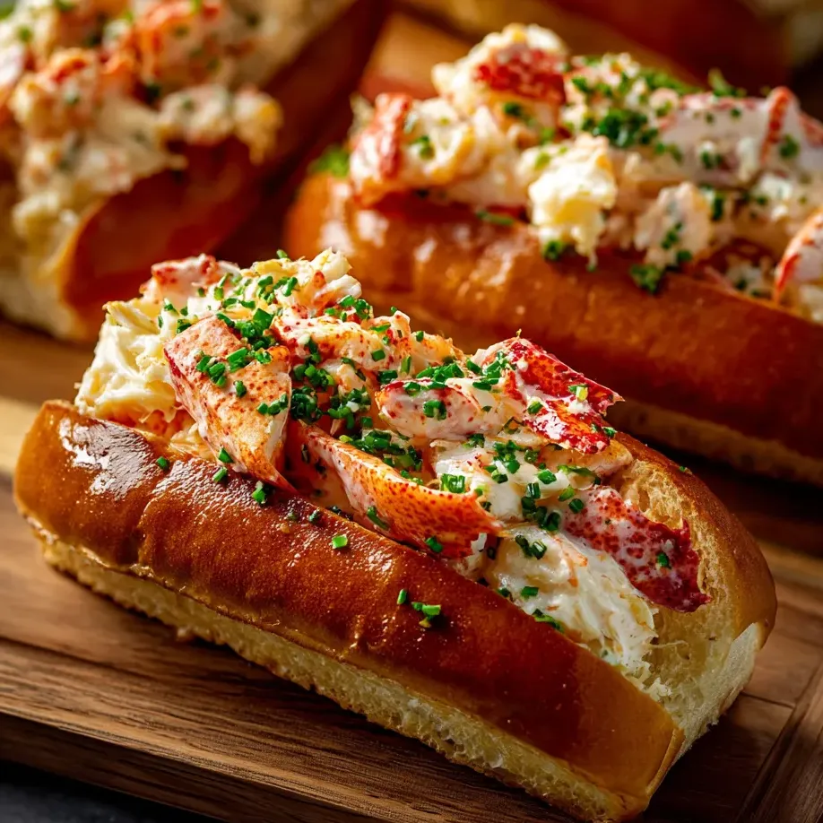 Two toasted buns stuffed with lobster chunks.