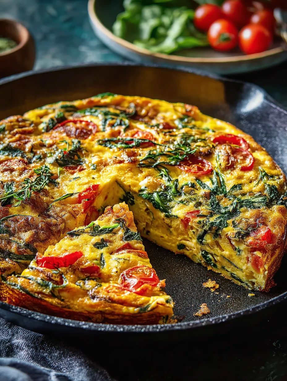A serving of quiche with broccoli and tomato.