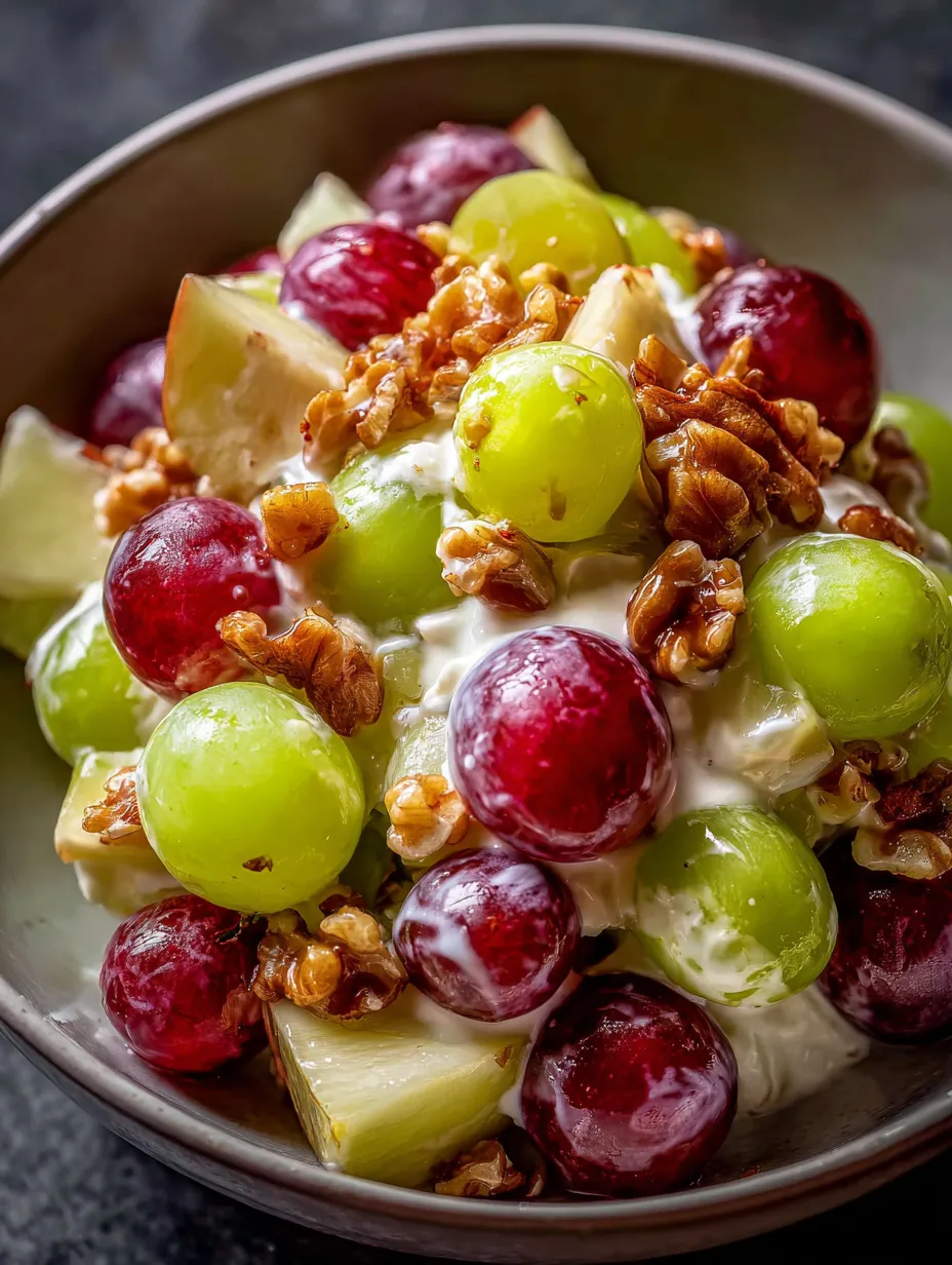 A bowl filled with apples, grapes, and walnuts.