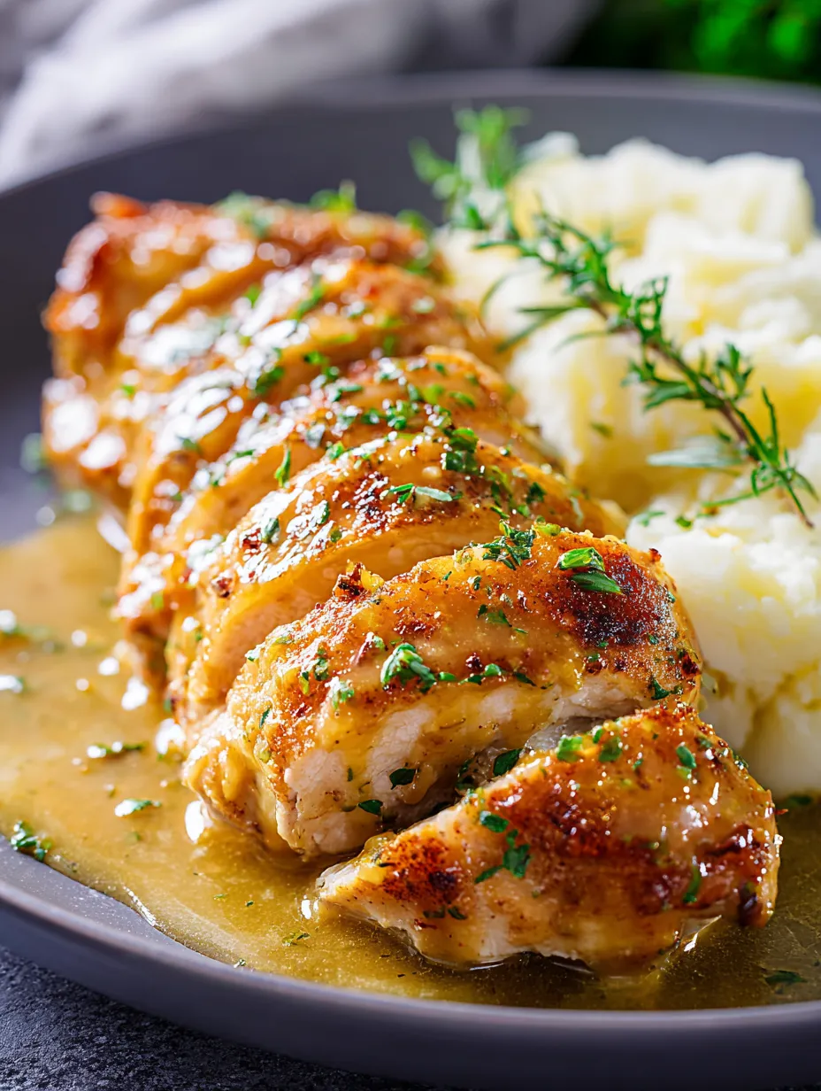 Dinner plate showing chicken and potatoes.