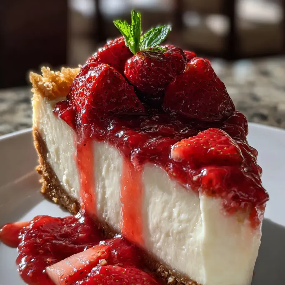 Cheesecake slice loaded with strawberries on top.