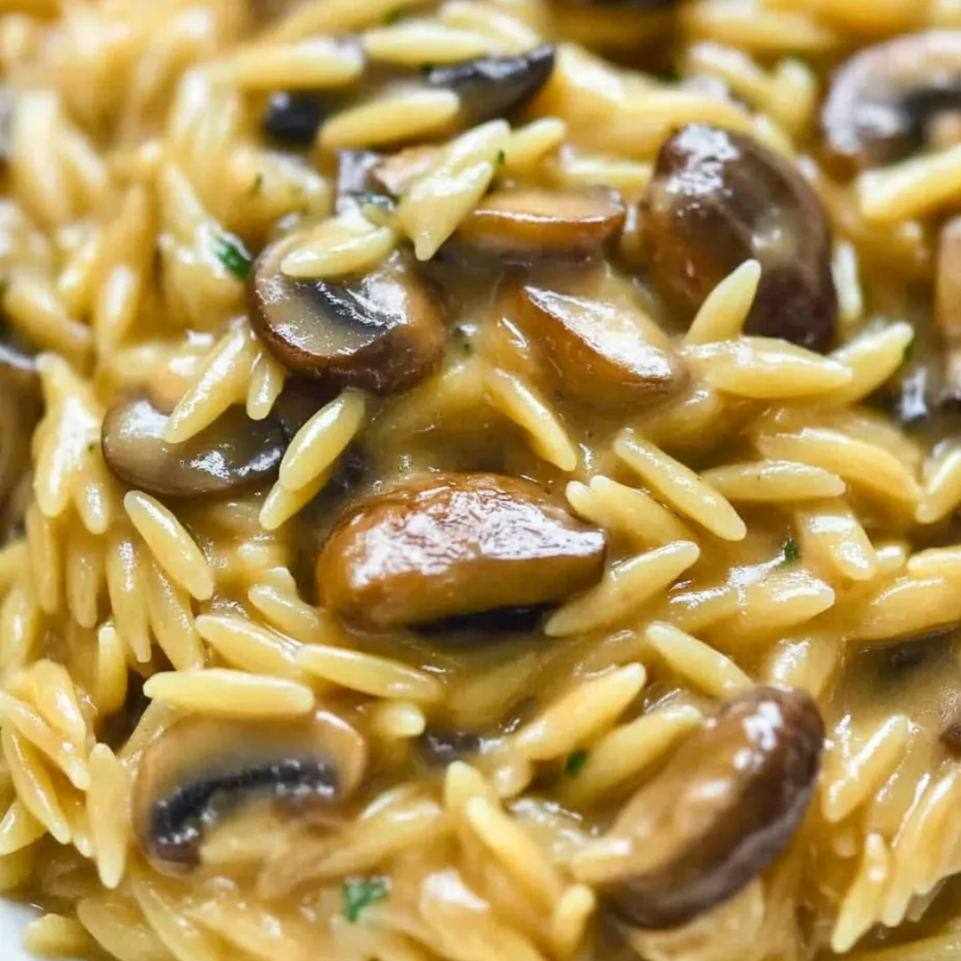 A plate of rice with mushrooms on top.