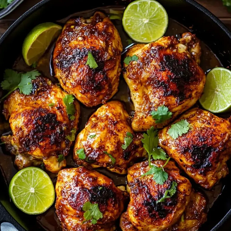 A pan of chili lime chicken thighs.
