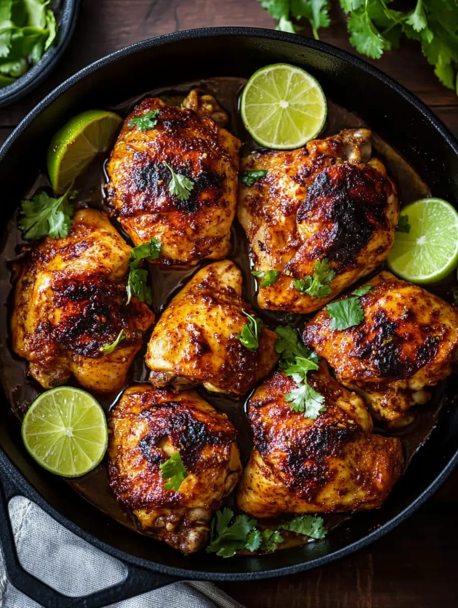 A pan of chili lime chicken thighs.
