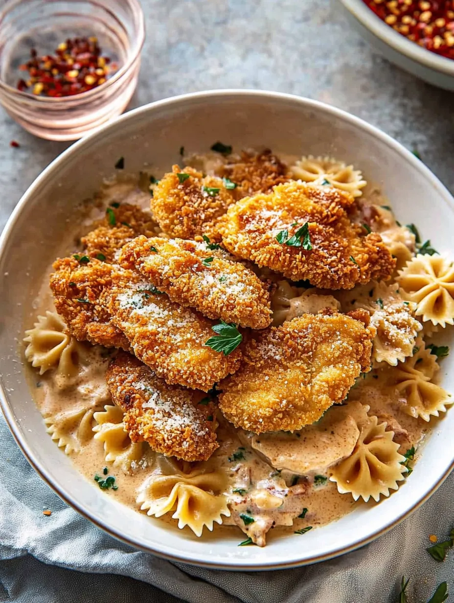 A bowl of chicken and pasta.