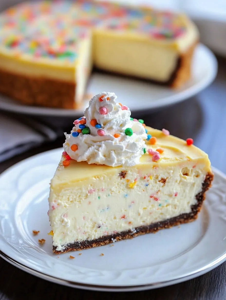 A slice of cake batter cheesecake delight.