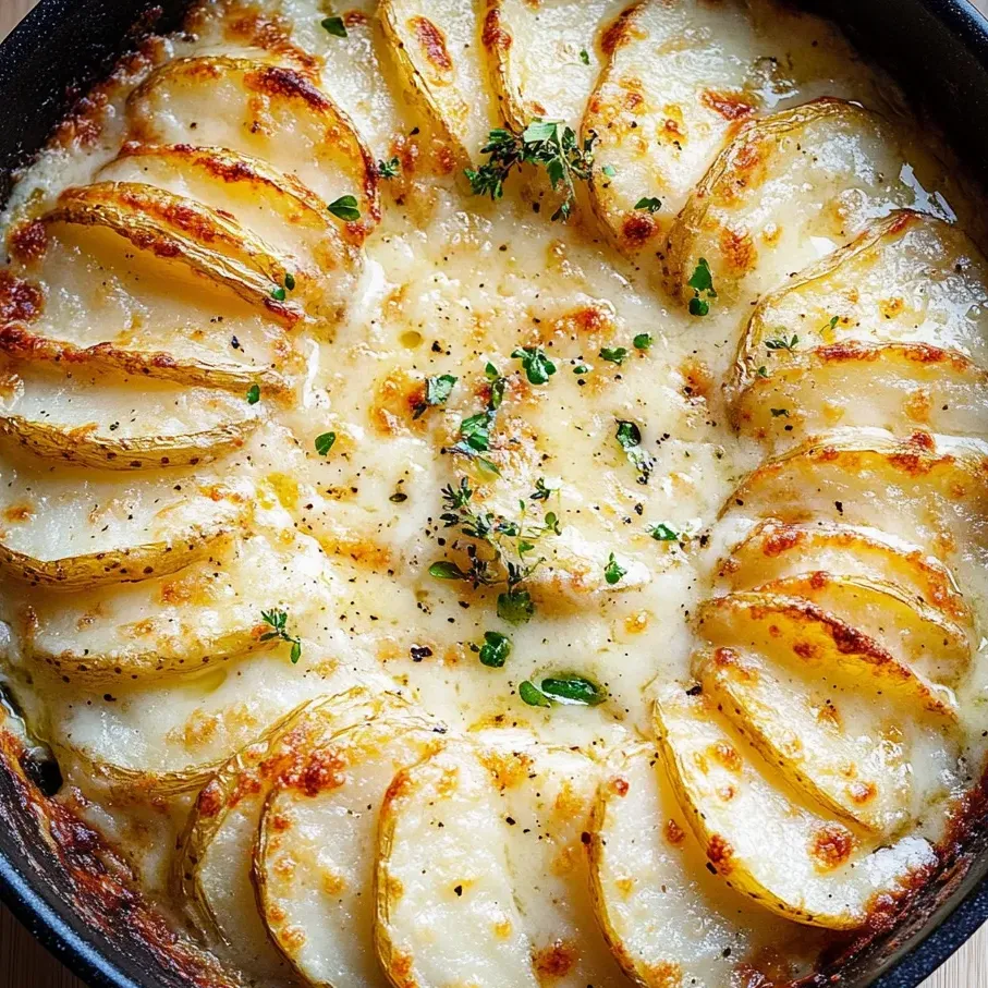 A close up of a delicious potato gratin.