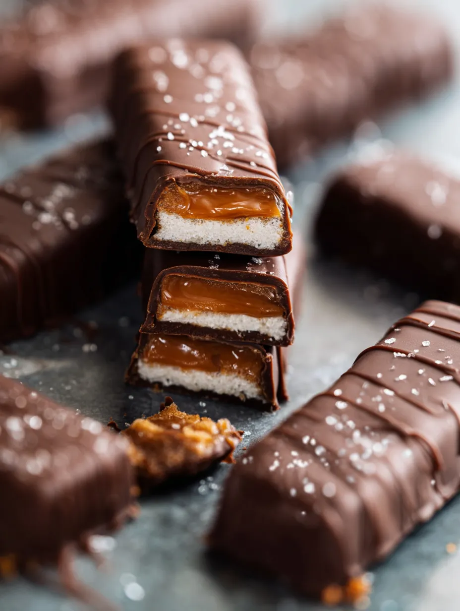 A close up of a Twix bar with a white cream filling.