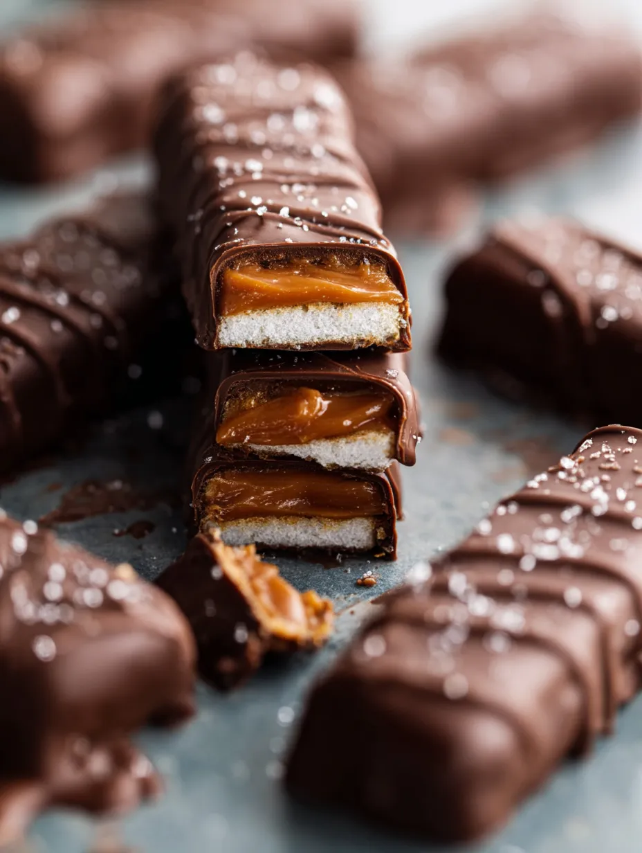 A close up of a Twix bar with peanut butter and caramel.