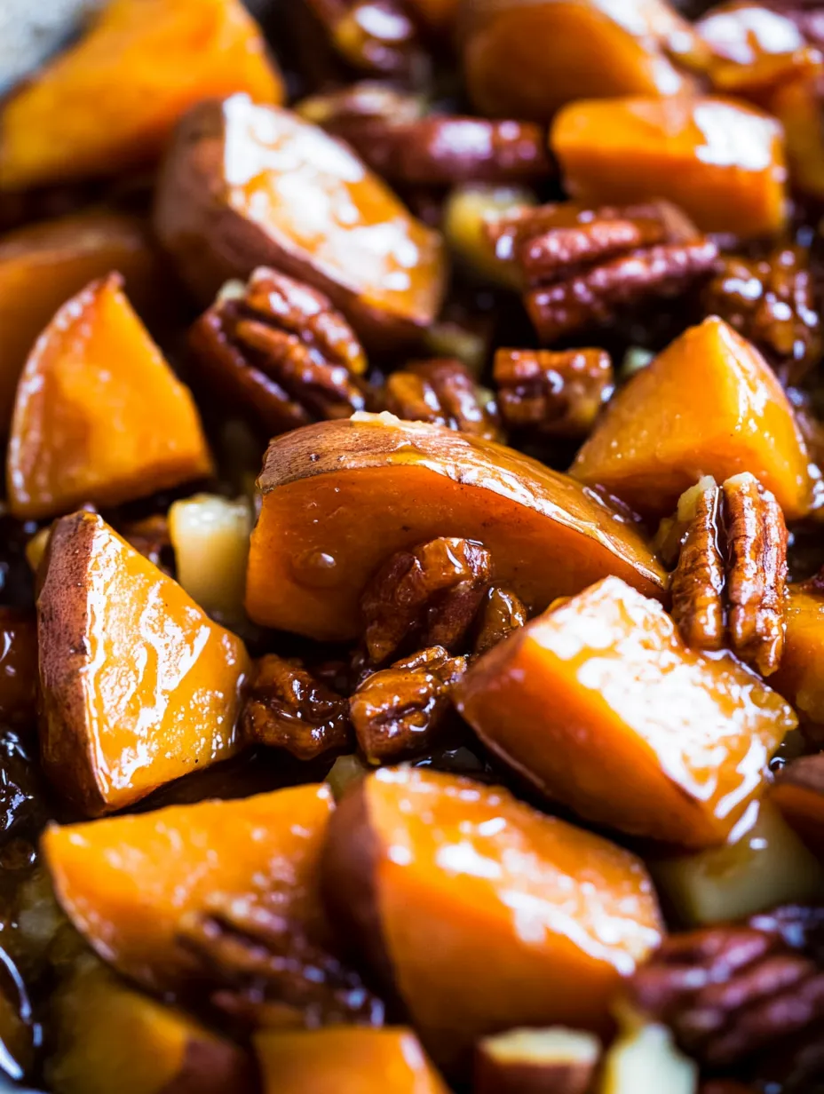 A close up of honey glazed potatoes.