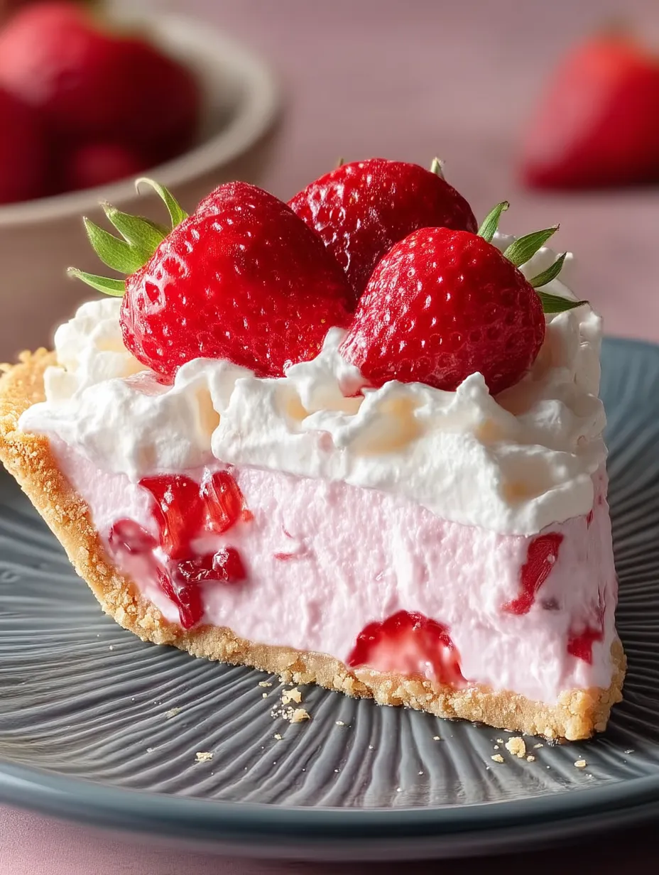 A slice of strawberry cool whip treat recipe.