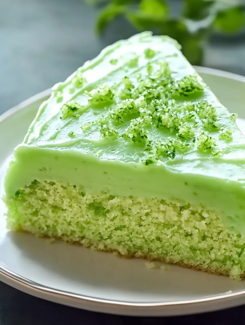 A slice of green cake with lime frosting recipe.