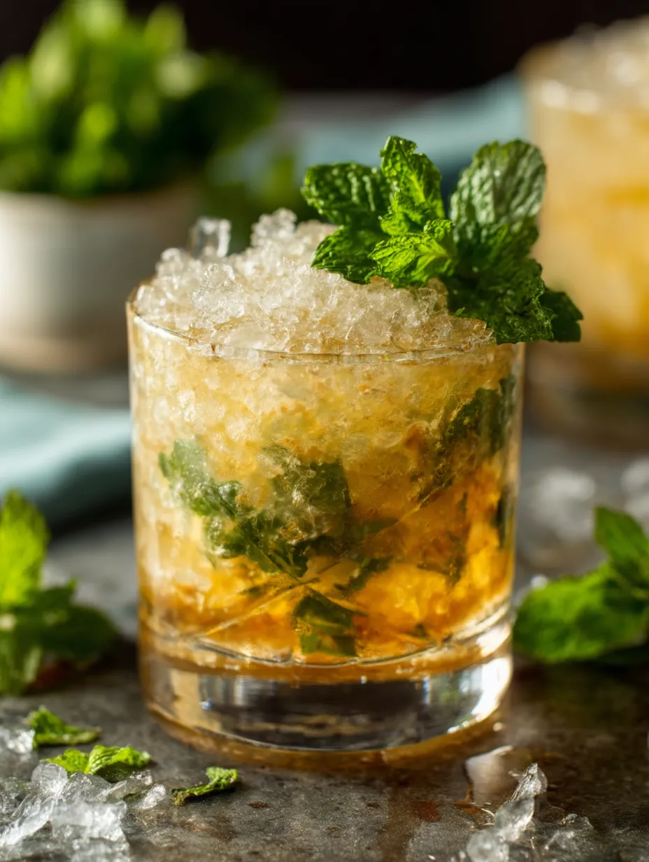 A classic mint julep drink with fresh mint garnish.
