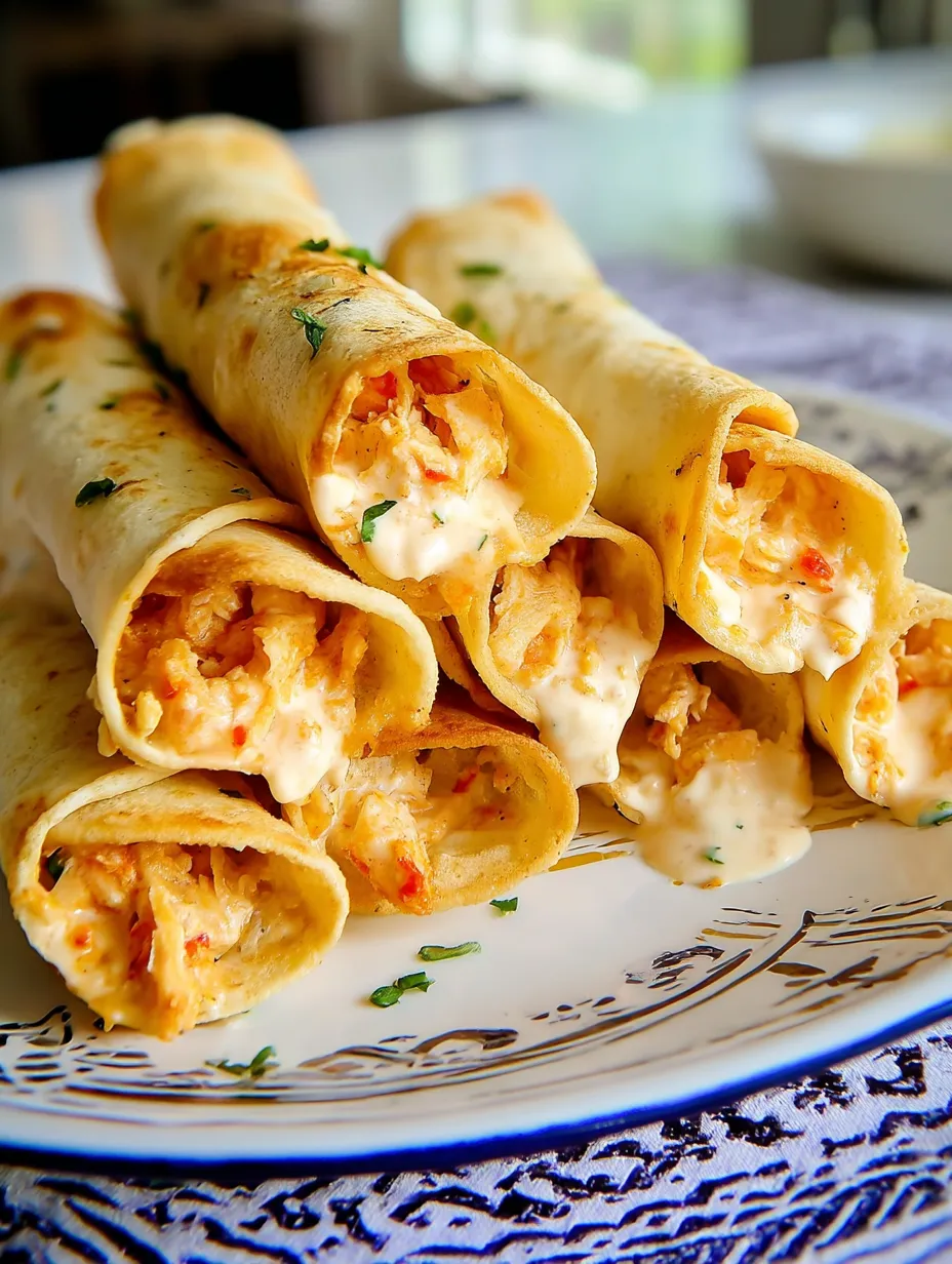 Baked cream cheese chicken taquitos.