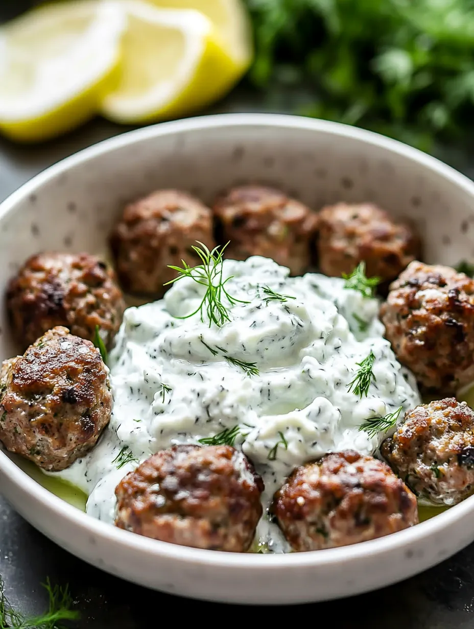 A bowl of meatballs with a white sauce recipe.