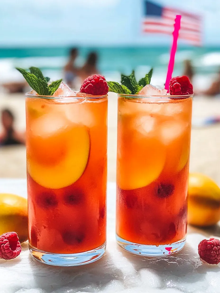 Two glasses of Raspberry Peach Lemonade.