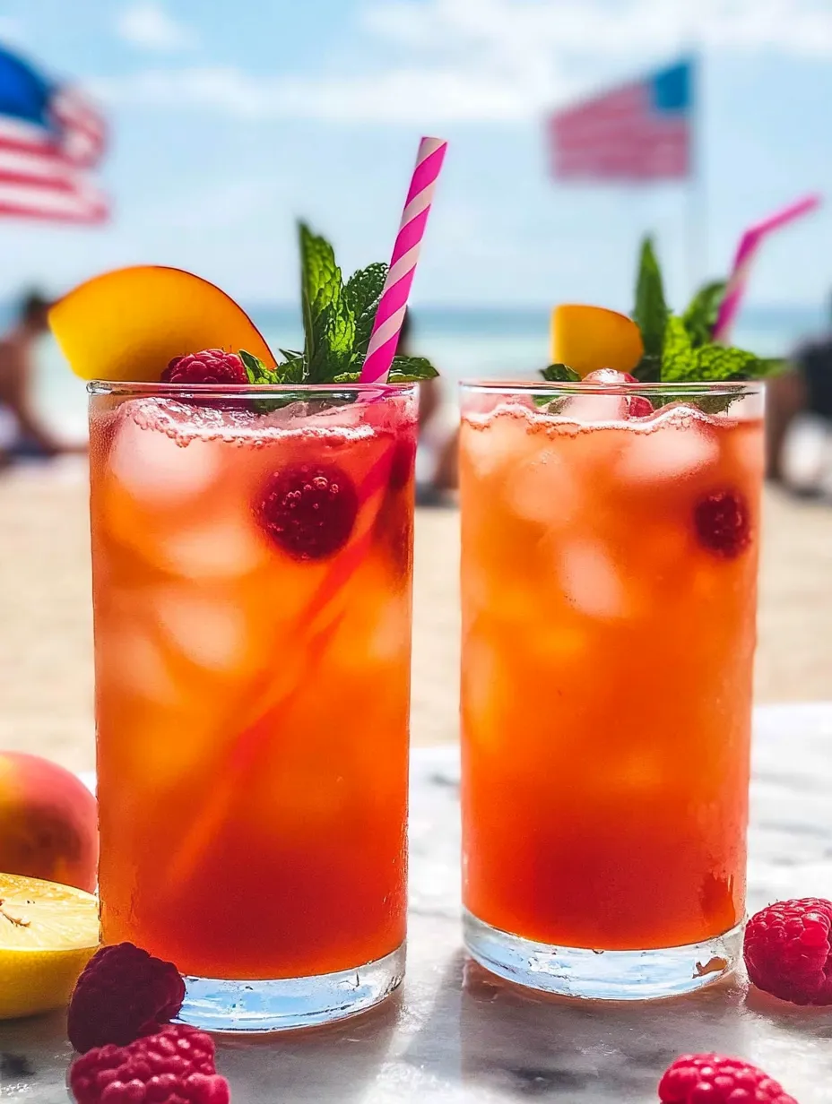 Two glasses of Raspberry Peach Lemonade.