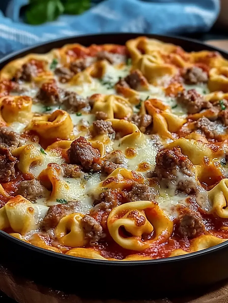 A pizza with tortellini on top.