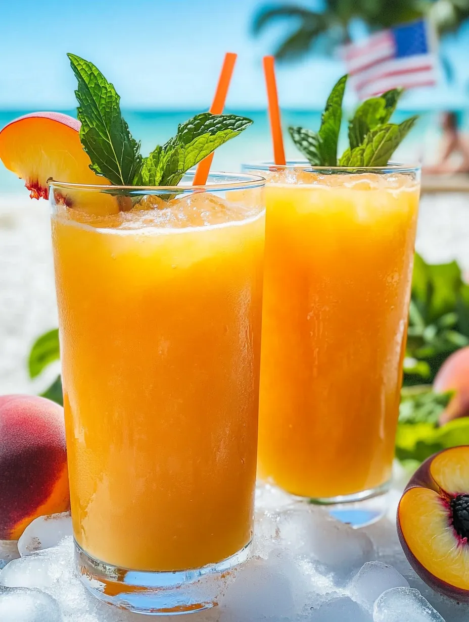 Two glasses of fresh and sweet peach lemonade recipe.