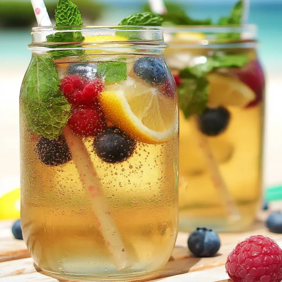 Two glasses of green tea with mint and lemon.