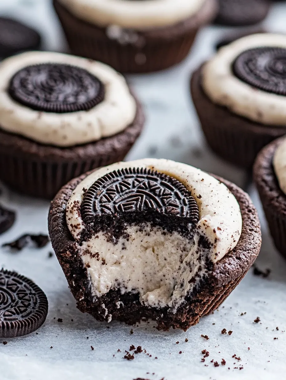 A close up of a delicious Oreo cheesecake cookie cup.