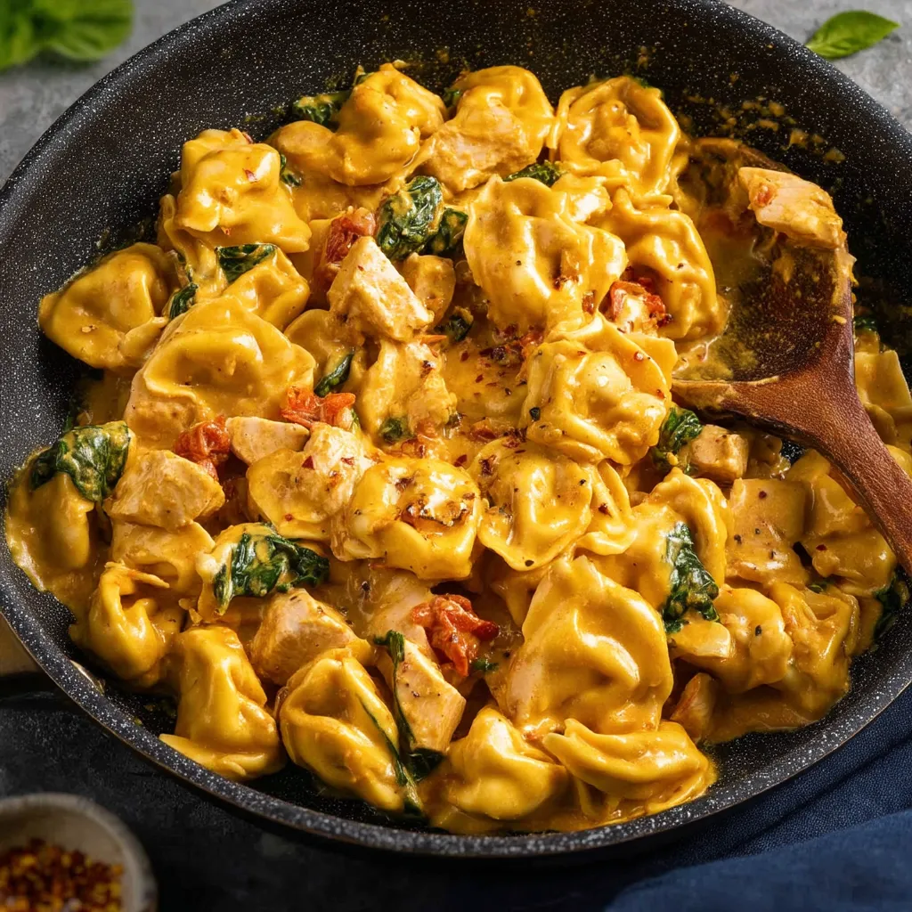 A delicious meal of chicken tortellini.