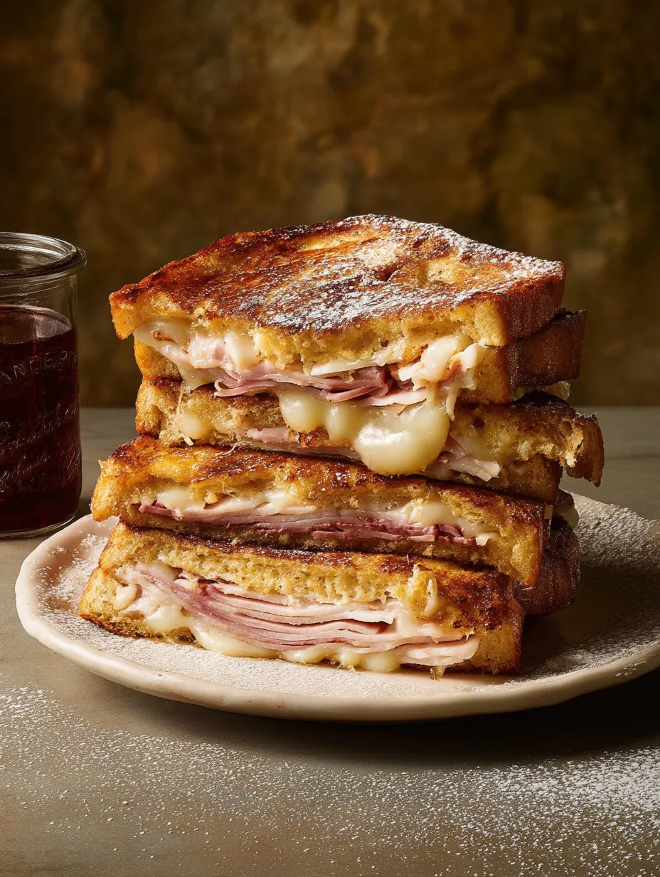 A stack of Monte Cristo sandwiches.