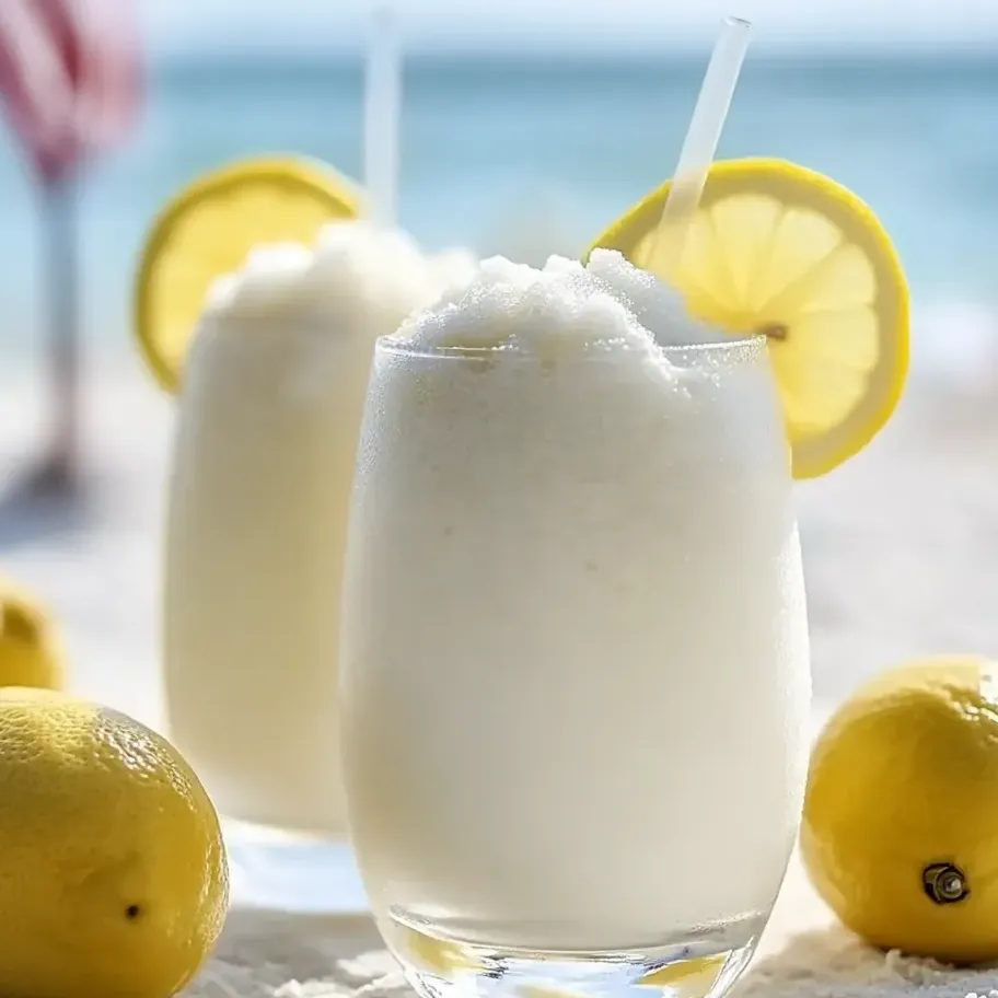Two frosty coconut lemonades in glasses.