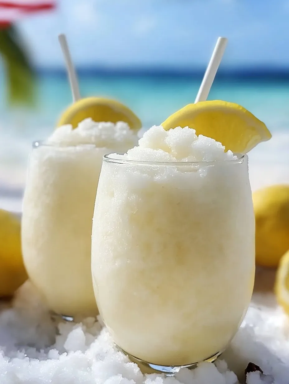 Frosty coconut lemonade drinks in two glasses.