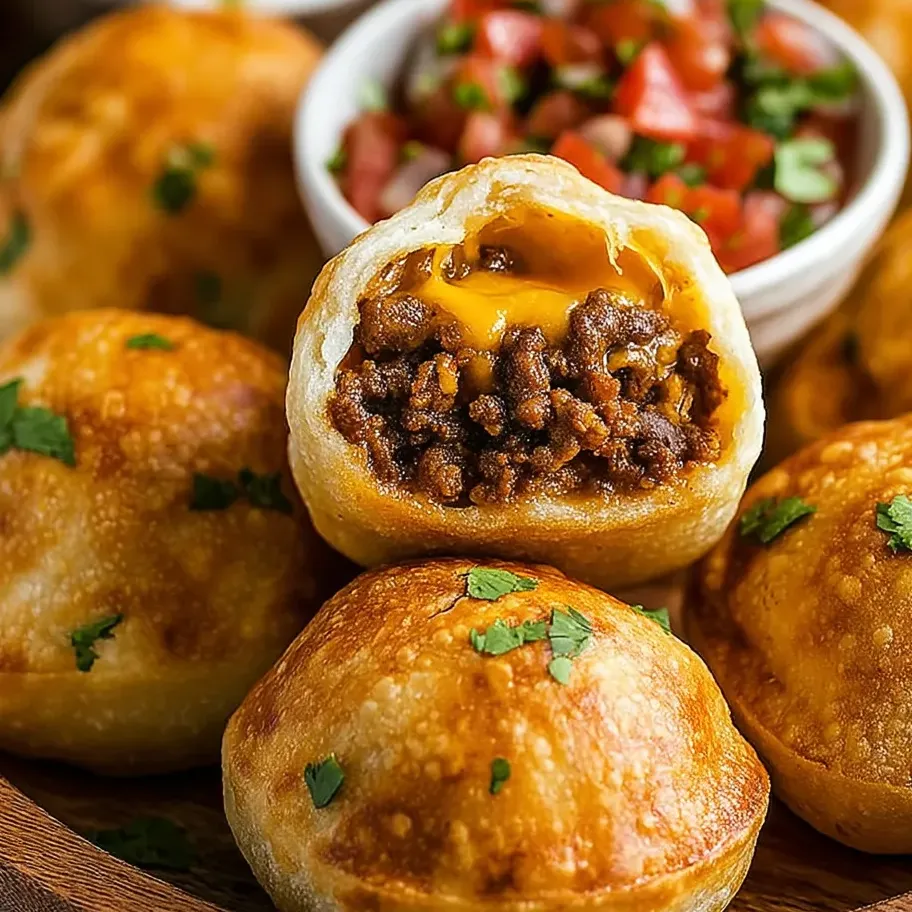 Cheesy taco bombs cooked in an air fryer.