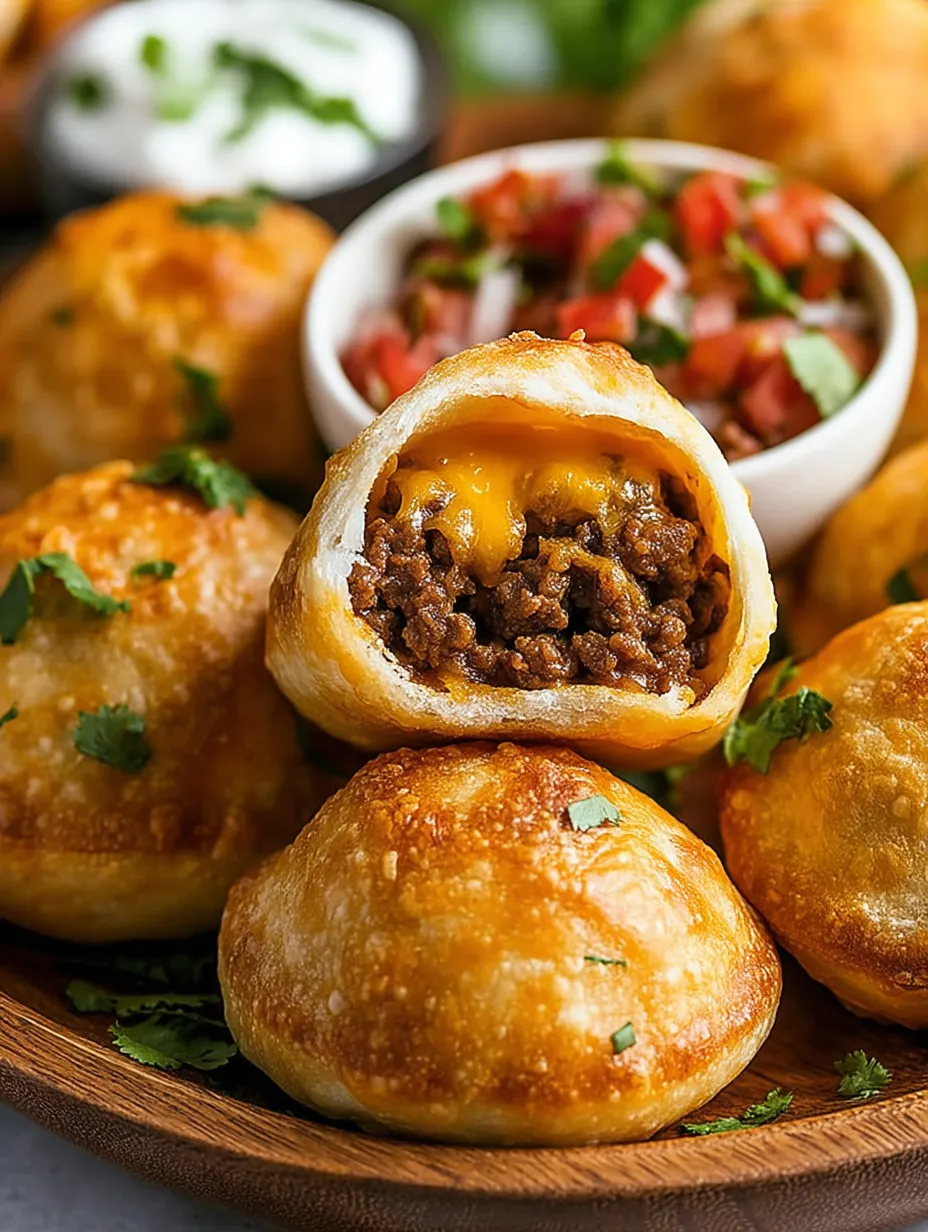 Cheesy taco bombs in an air fryer basket.