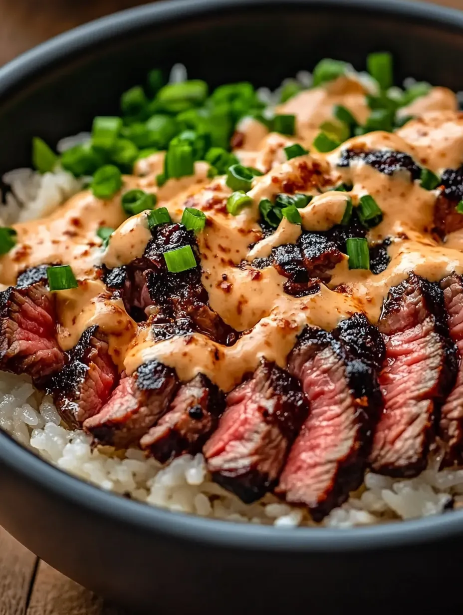 Big scoop of Korean BBQ steak with fluffy rice in a bowl.