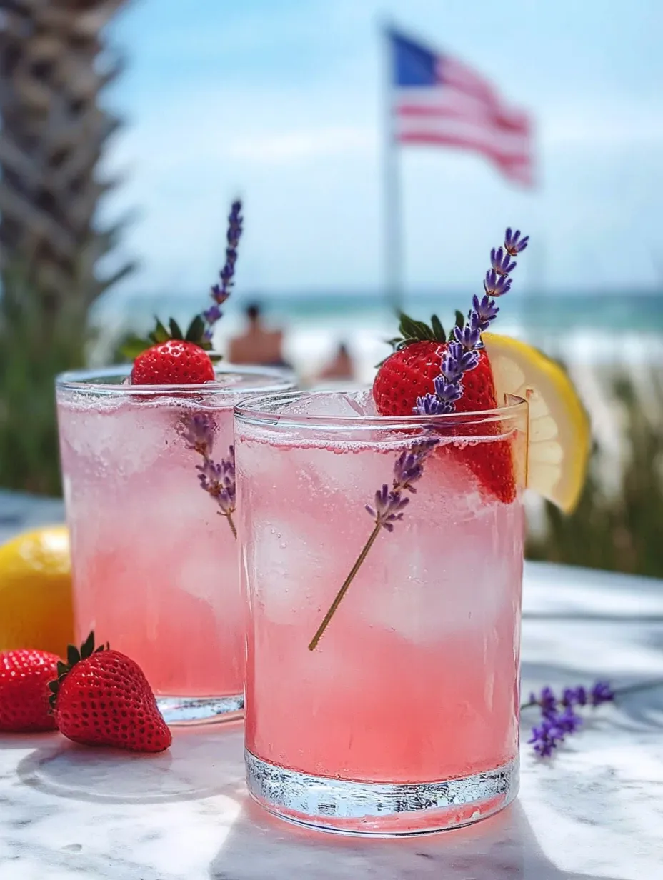 Two glasses of pink lavender lemonade drink.