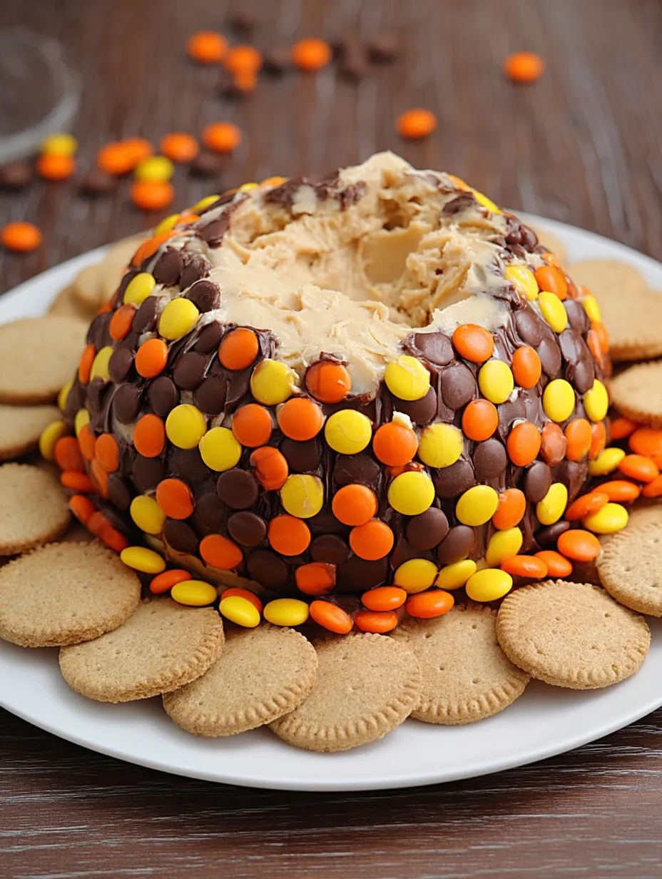 Cheese ball loaded with Reese's and peanut butter candy.
