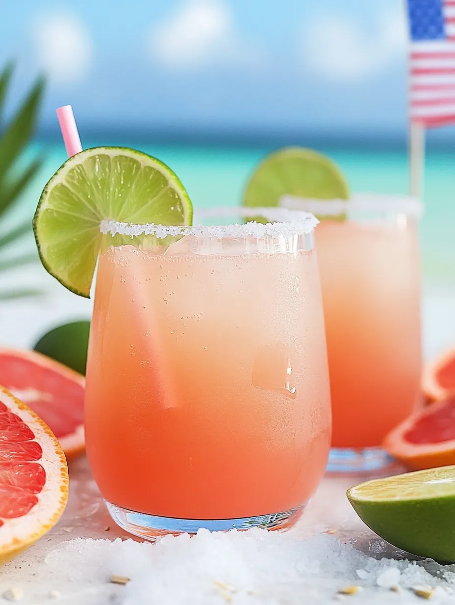 Two glasses of sparkly pink mocktails with grapefruit and lime.