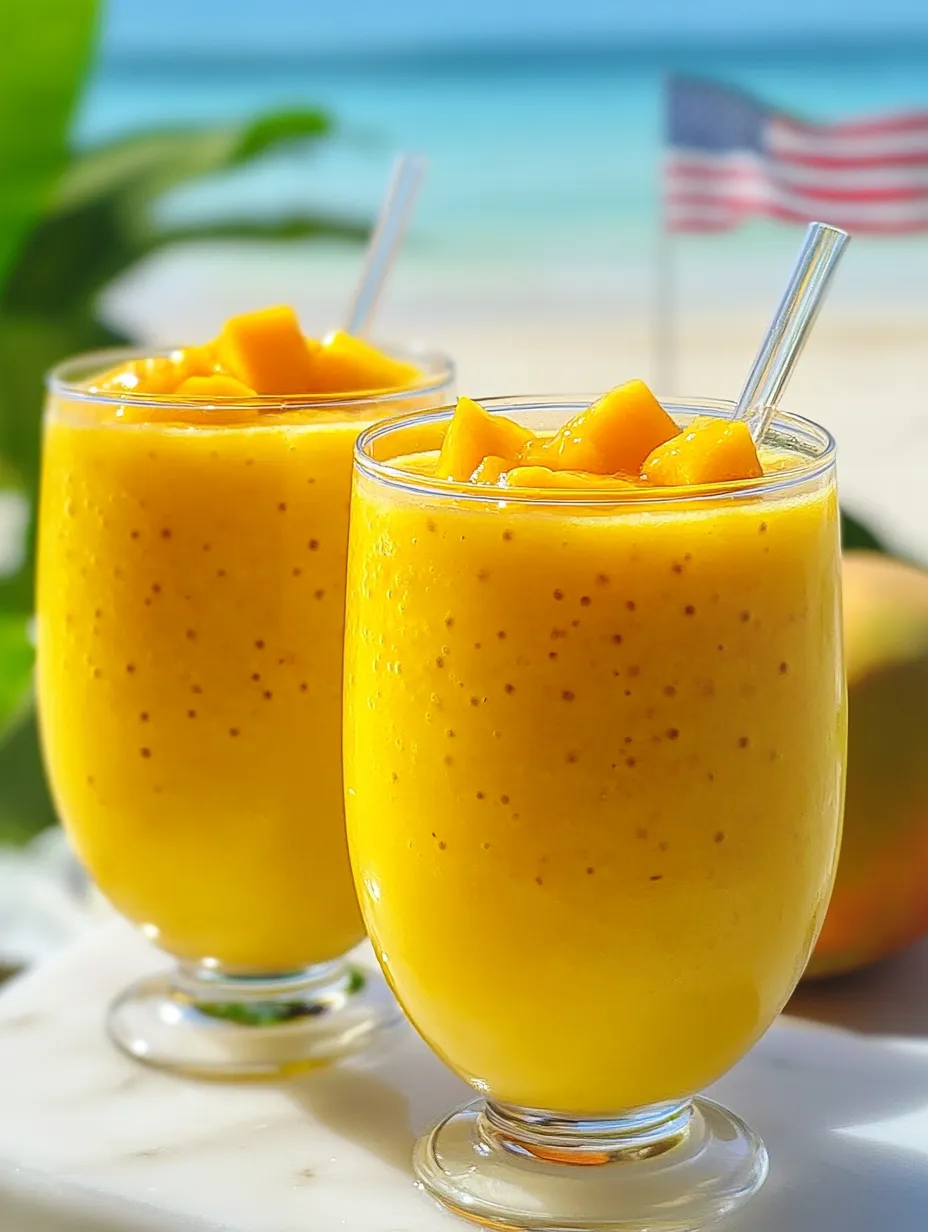 Two glasses showing off mango sago coconut layers.