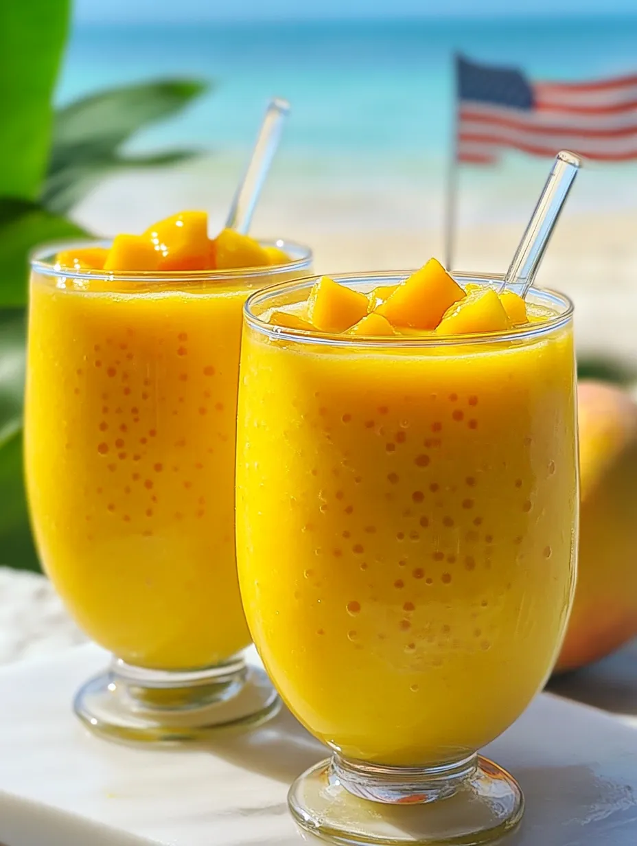 Two glasses bursting with mango sago coconut goodness.