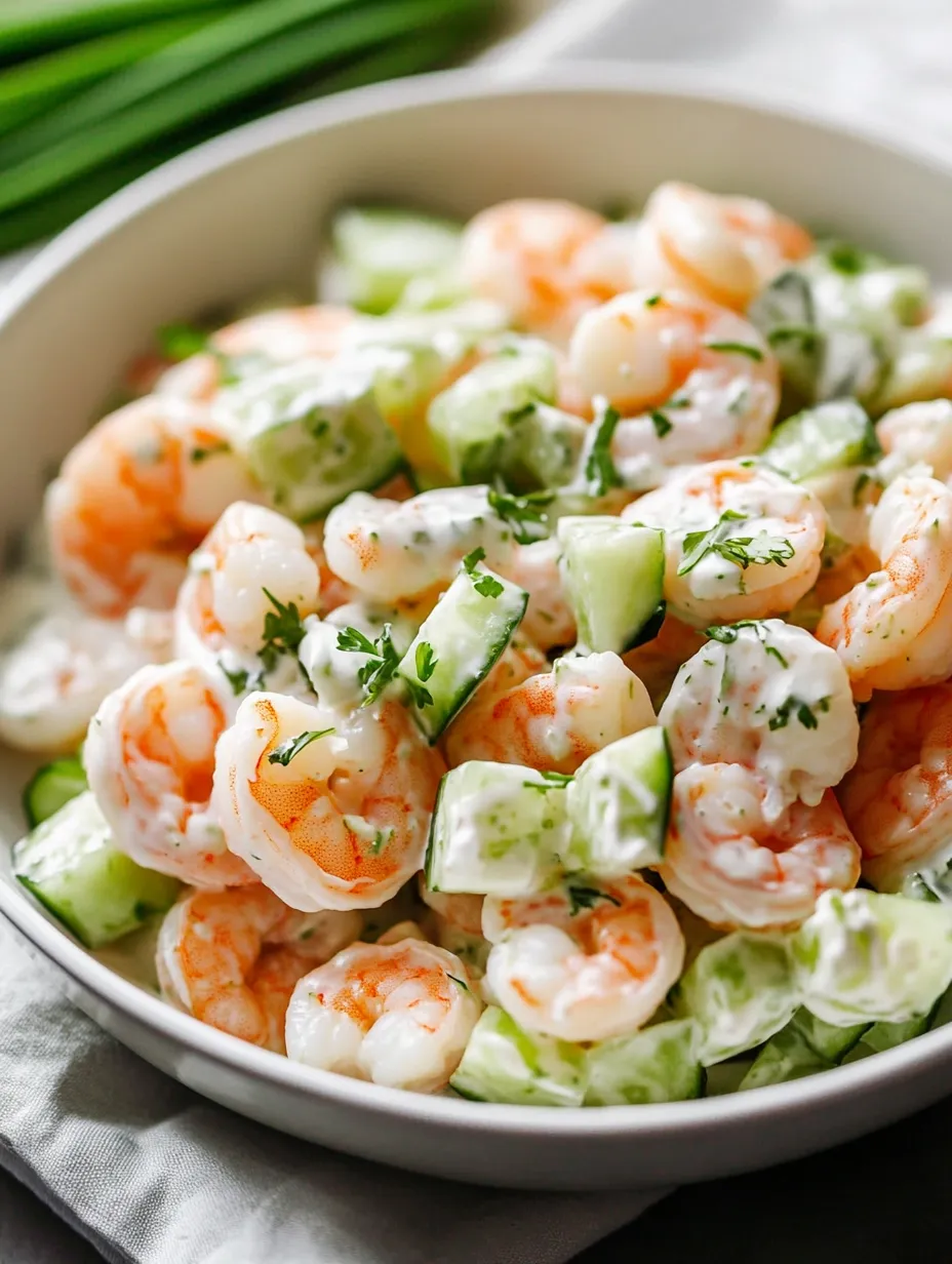 A bowl loaded with shrimp, cucumber, and fresh lime wedges.