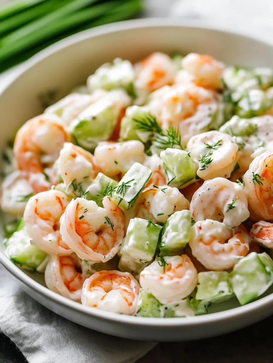 A bowl loaded with shrimp, cucumber, and fresh lime wedges.
