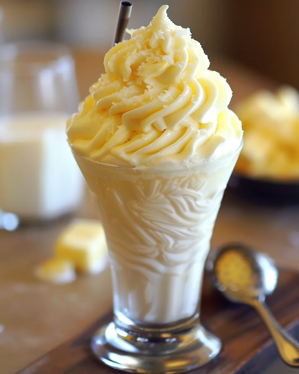 A glass filled with Jus-topped Dole Whip.