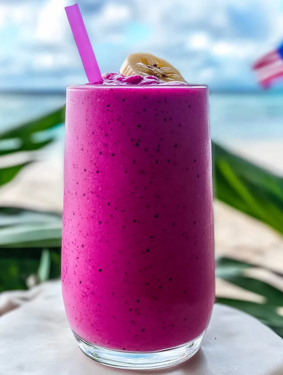 A vibrant pink smoothie with a straw sticking out.