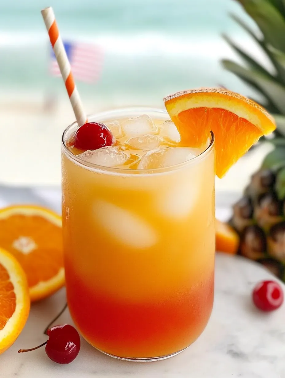 A tall glass showing off the layers of color in a sweet sunrise mocktail.