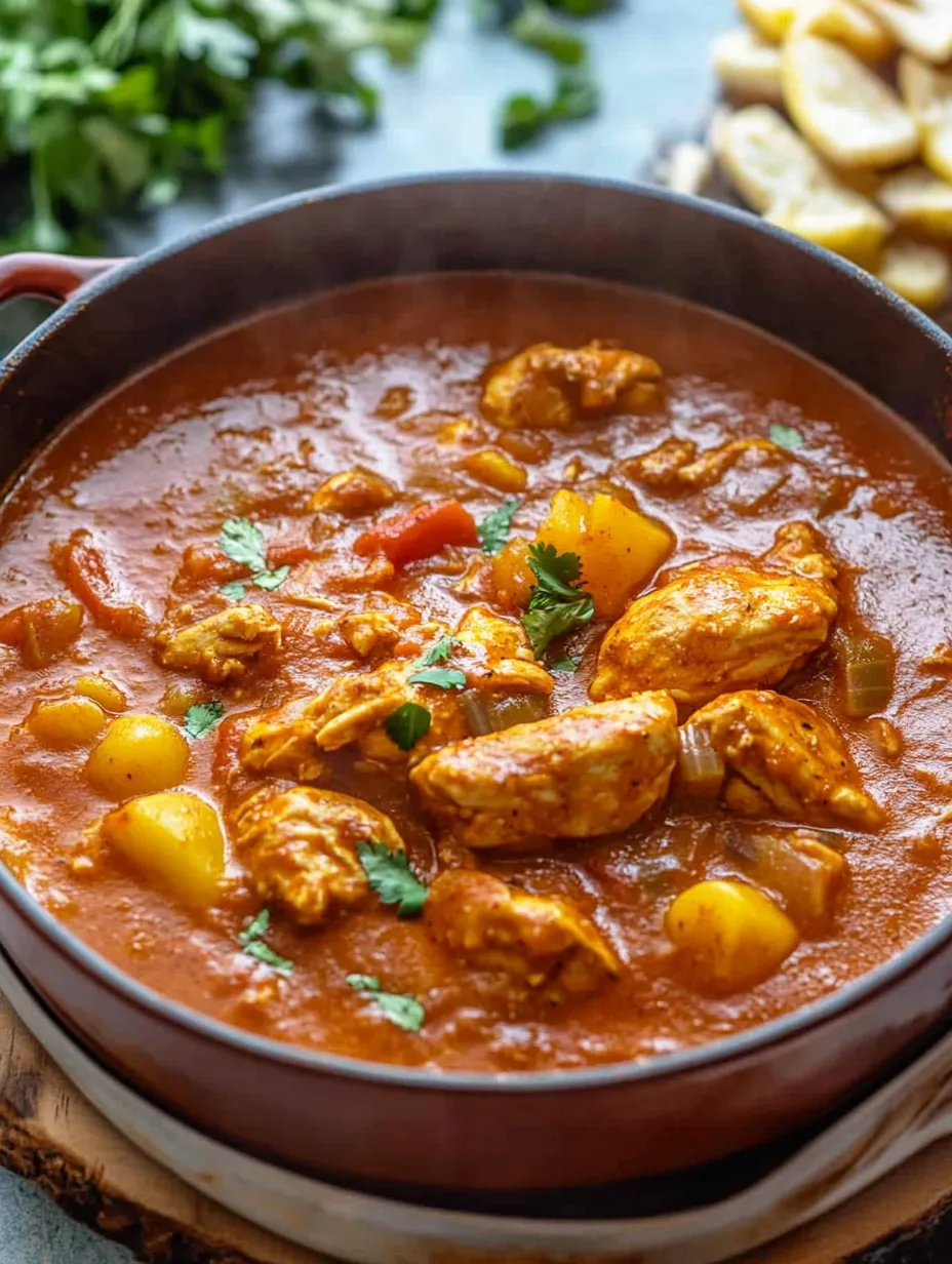 A piping hot bowl full of Moroccan-style chicken and spice.