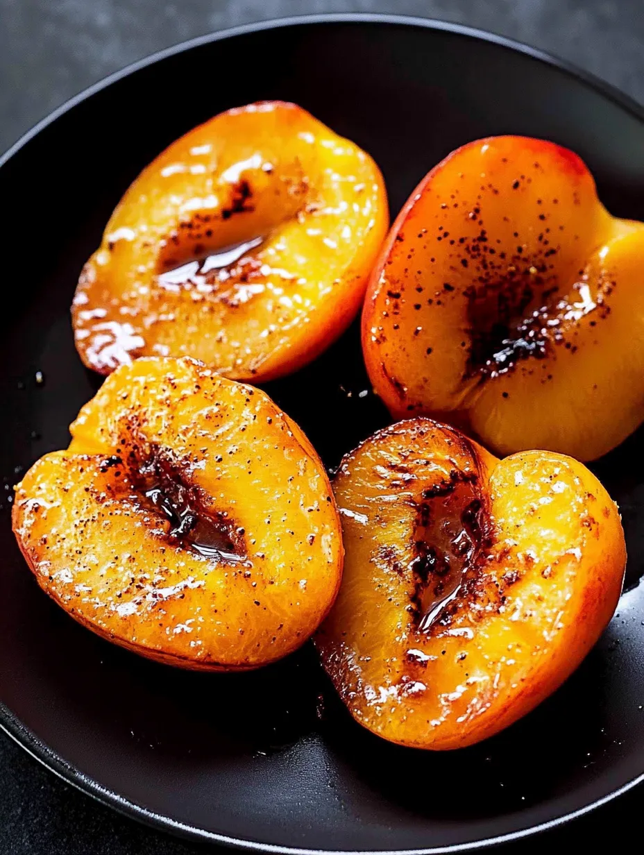 Plateful of caramelized peaches from the pan.